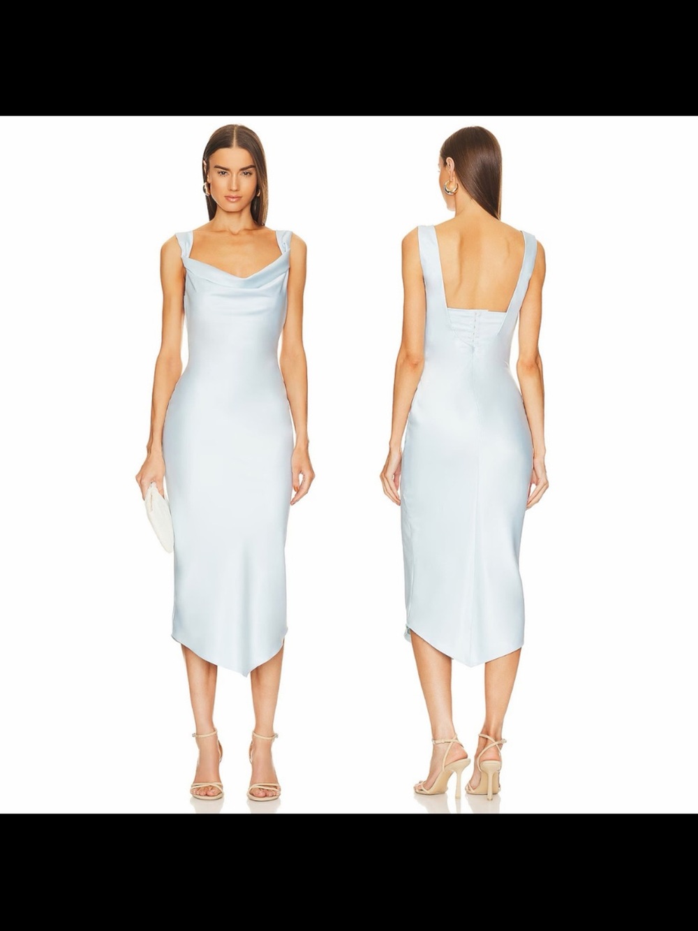 Michael Costello x REVOLVE Kylen Midi Dress Corset Set Cowl Neck Baby Blue Sz S